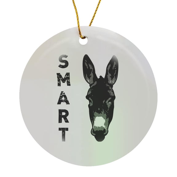 3drose, Smartass. Knock Out of Donkey Head with Distressed Black Lettering., Circle Porcelain Ornament