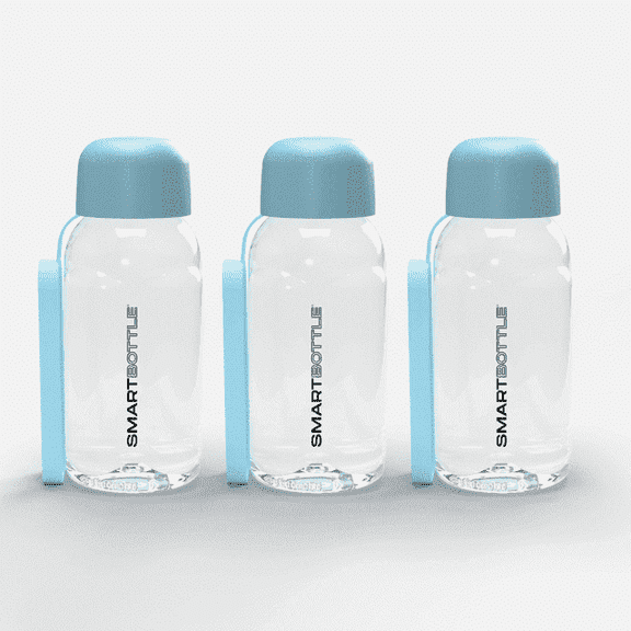 Smartbottle™ Mini- Medical-Grade Plastic Lightweight Compact Reusable Water Bottle Made in Canada 8 oz Baby Blue with Carry Ring 3 Pack