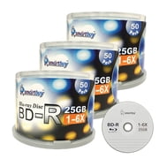 Smartbuy 150-disc 25gb 6X Bd-r BDR Blu-ray Single Layer Logo Top Surface Blank Data Recordable Media Disc with Cakebox/Spindle Packing