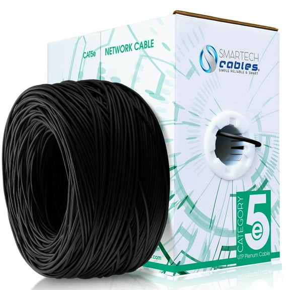 Smartech 1000ft Cat5e Plenum Cable, 24 AWG, 350 MHz, 4 Pair, UTP Ethernet Cable Black