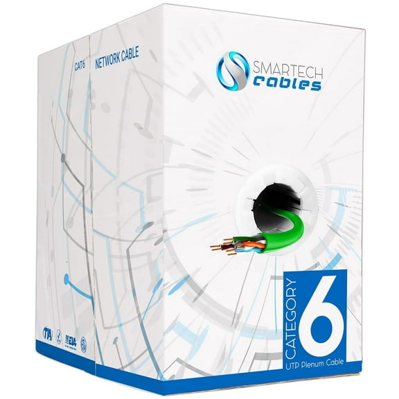 1000ft Cat6 Plenum Ethernet Cable – CMP Rated, 23AWG UTP, 550MHz, 10Gbps | High‑Speed Bulk Network Cable | Easy Pull Box, Green