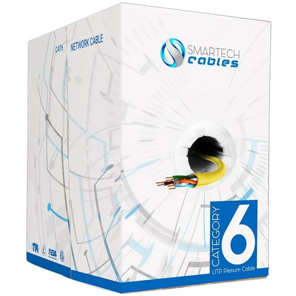 1000ft Cat6 Plenum Ethernet Cable – CMP Rated, 23AWG UTP, 550MHz, 10Gbps | High‑Speed Bulk Network Cable | Easy Pull Box, Yellow