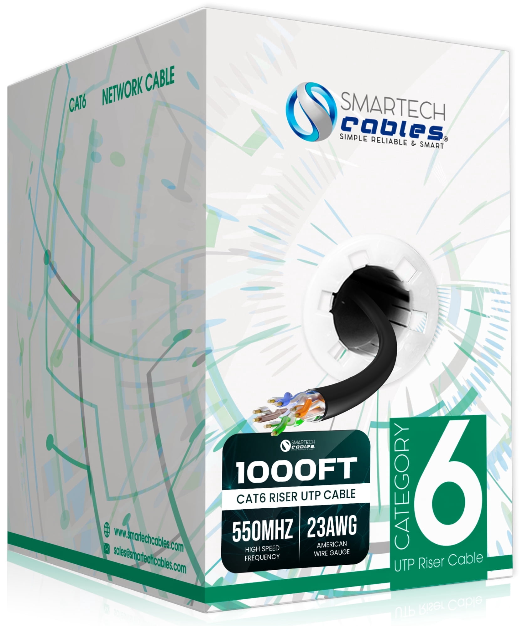 1000ft Cat6 Riser Cable Black – CMR, 23AWG UTP, 550MHz, 10Gbps | Easy Pull Box