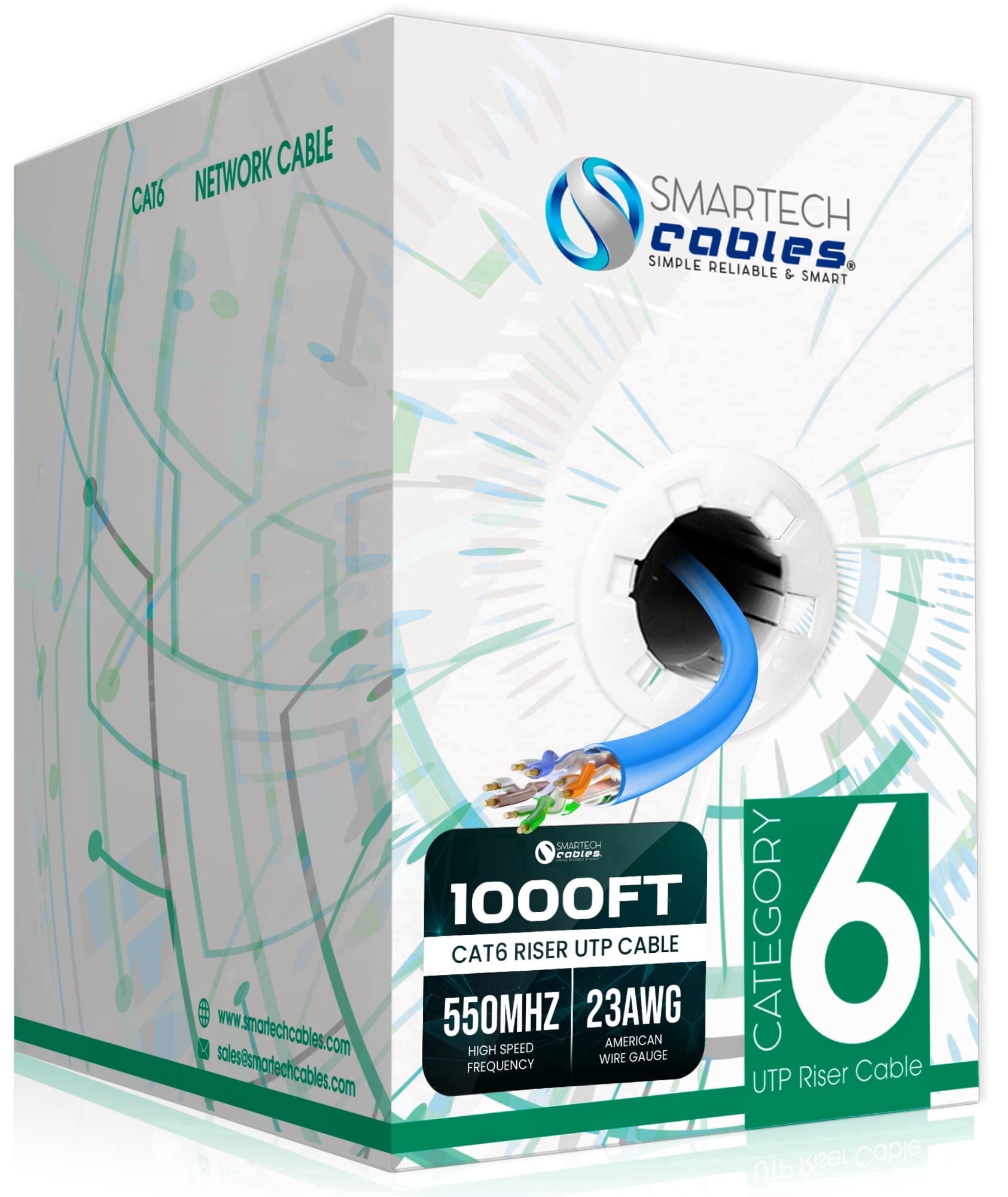 1000ft Cat6 Riser Cable Blue – CMR, 23AWG UTP, 550MHz, 10Gbps | Easy Pull Box