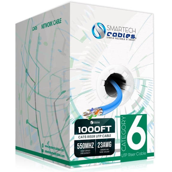 1000ft Cat6 Riser Cable Blue – CMR, 23AWG UTP, 550MHz, 10Gbps | Easy Pull Box