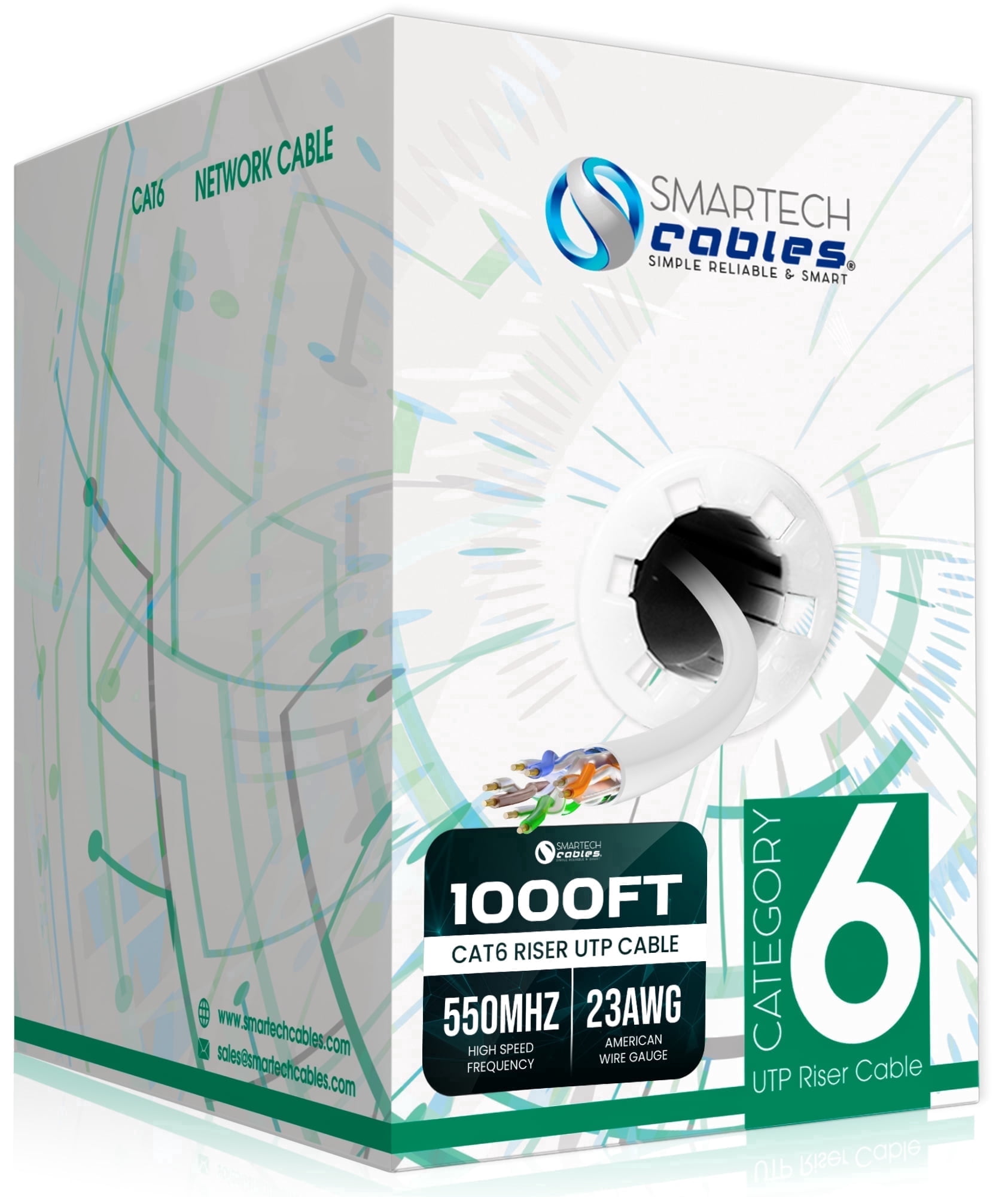 Smartech Cables, Cat6 Riser Ethernet Cable, 1000ft, White - Walmart.com