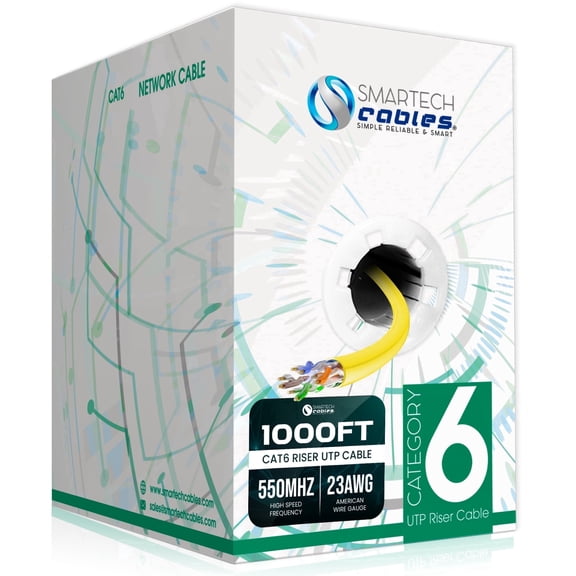 1000ft Cat6 Riser CCA Ethernet Cable, 550MHz, 23AWG, UTP, 1 GBit/s Yellow