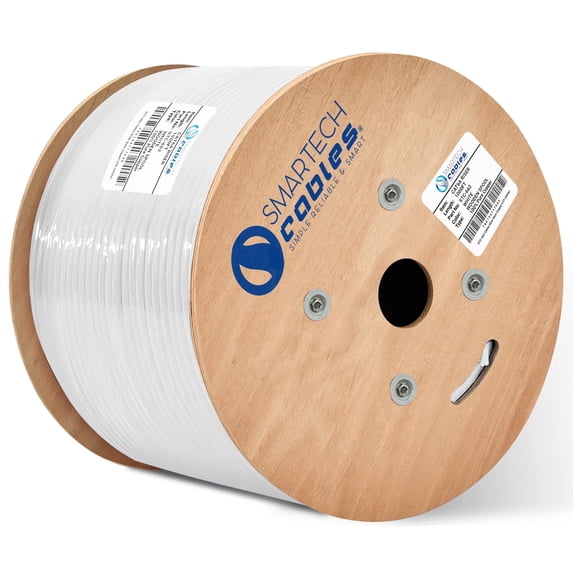 Cat6A Riser Cable 1000ft – 100% Solid Bare Copper, 23AWG UTP, 750MHz, Bulk Ethernet Cable, White