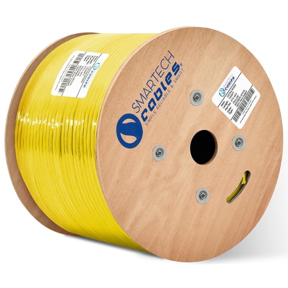 Cat6A Riser Cable 1000ft – 100% Solid Bare Copper, 23AWG UTP, 750MHz, Bulk Ethernet Cable, Yellow