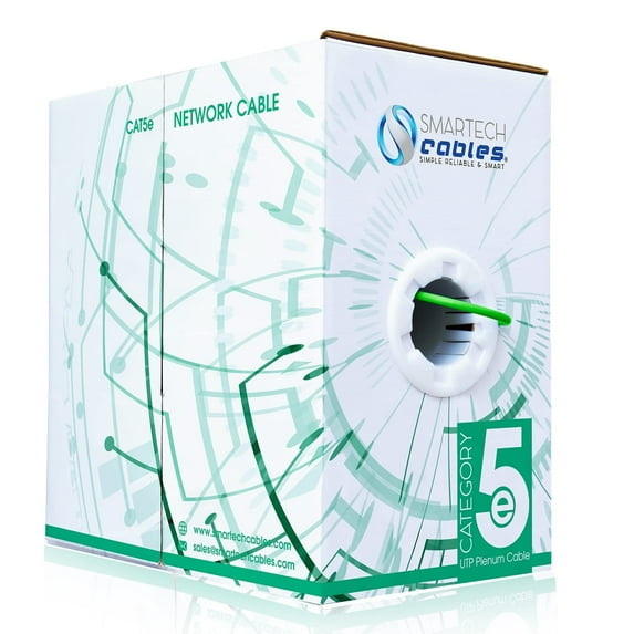 Smartech 1000ft Cat5e Plenum Cable, 24 AWG, 350 MHz, 4 Pair, UTP Ethernet Cable Green
