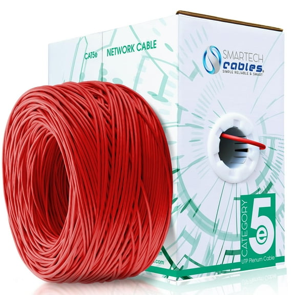 Smartech 1000ft Cat5e Plenum Cable, 24 AWG, 350 MHz, 4 Pair, UTP Ethernet Cable Red