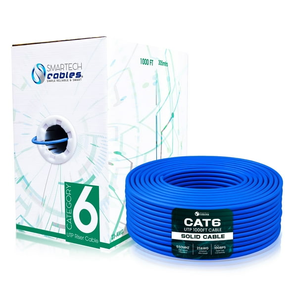 Smartech 1000ft Cat6 Riser CCA Ethernet Cable, 550MHz, 23AWG, UTP, 1 GBit/s  Blue
