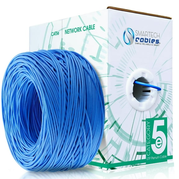 Smartech Cat5e Plenum Ethernet Cable - 1000ft, 24AWG, 350MHz, 4-Pair UTP, Blue