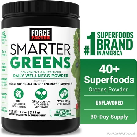 Force Factor Smarter Greens Daily Wellness Greens Powder for Gut Health and Energy, 30 Servings