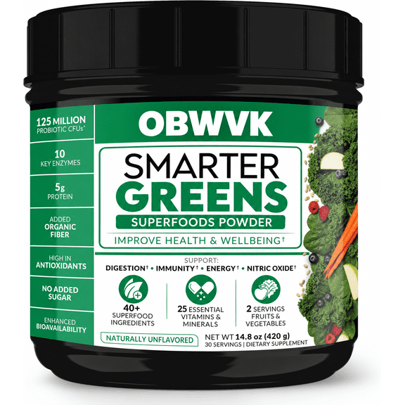 Smarter Greens Superfoods Powder with Probiotics & Digestive Enzymes, 14.8 oz