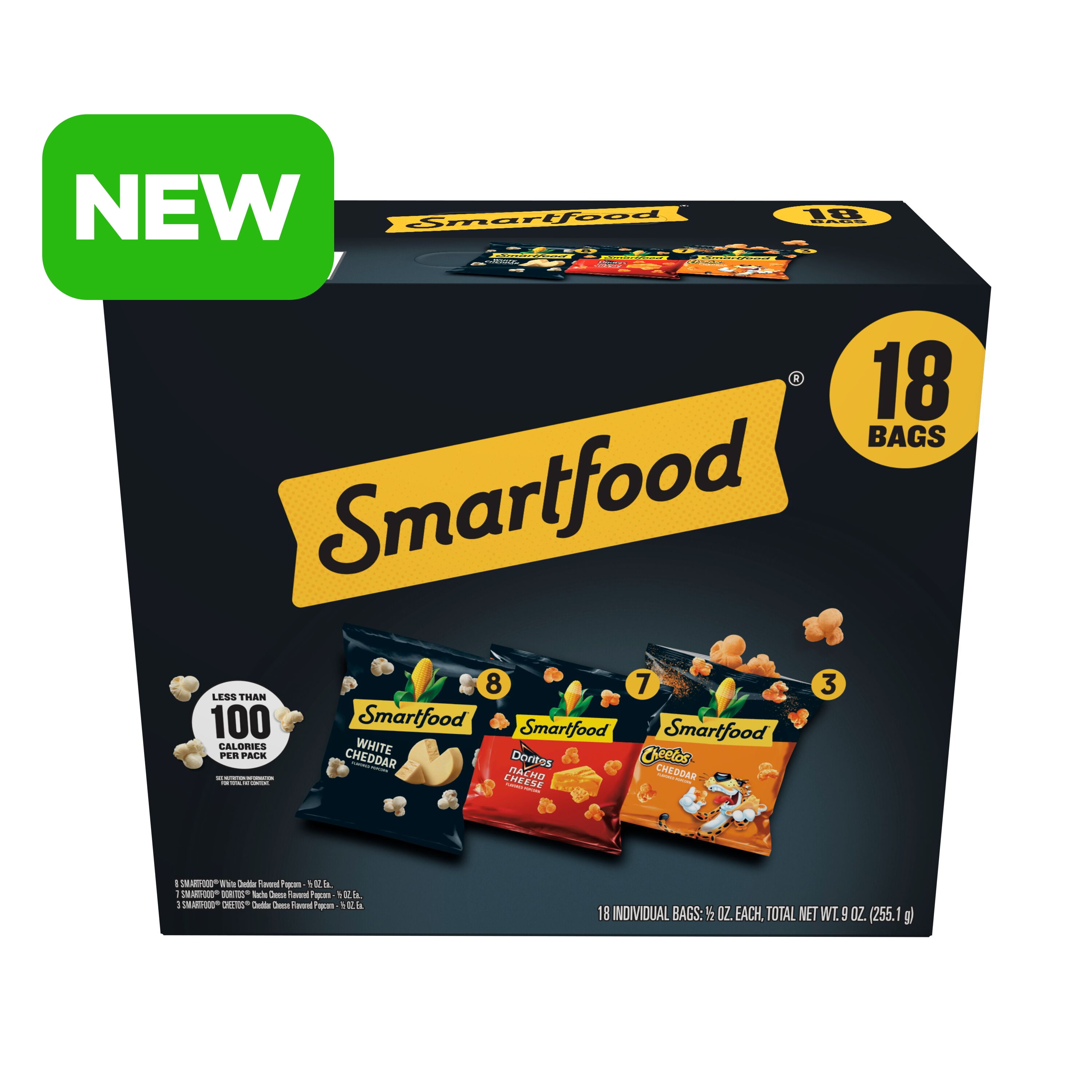Smartfood Flavored Popcorn 3 Flavor Variety Pack Snack Chips, 0.5 oz Bags, 18 Count Multipack