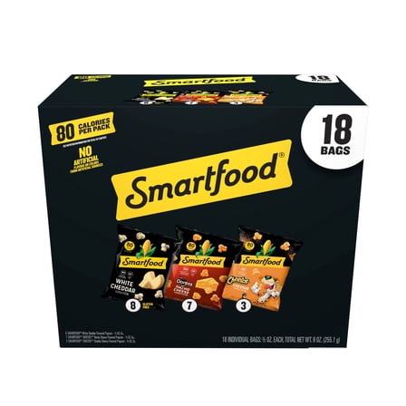 Smartfood Flavored Popcorn 3 Flavor Variety Pack Snack Chips, 0.5 oz Bags, 18 Count Multipack