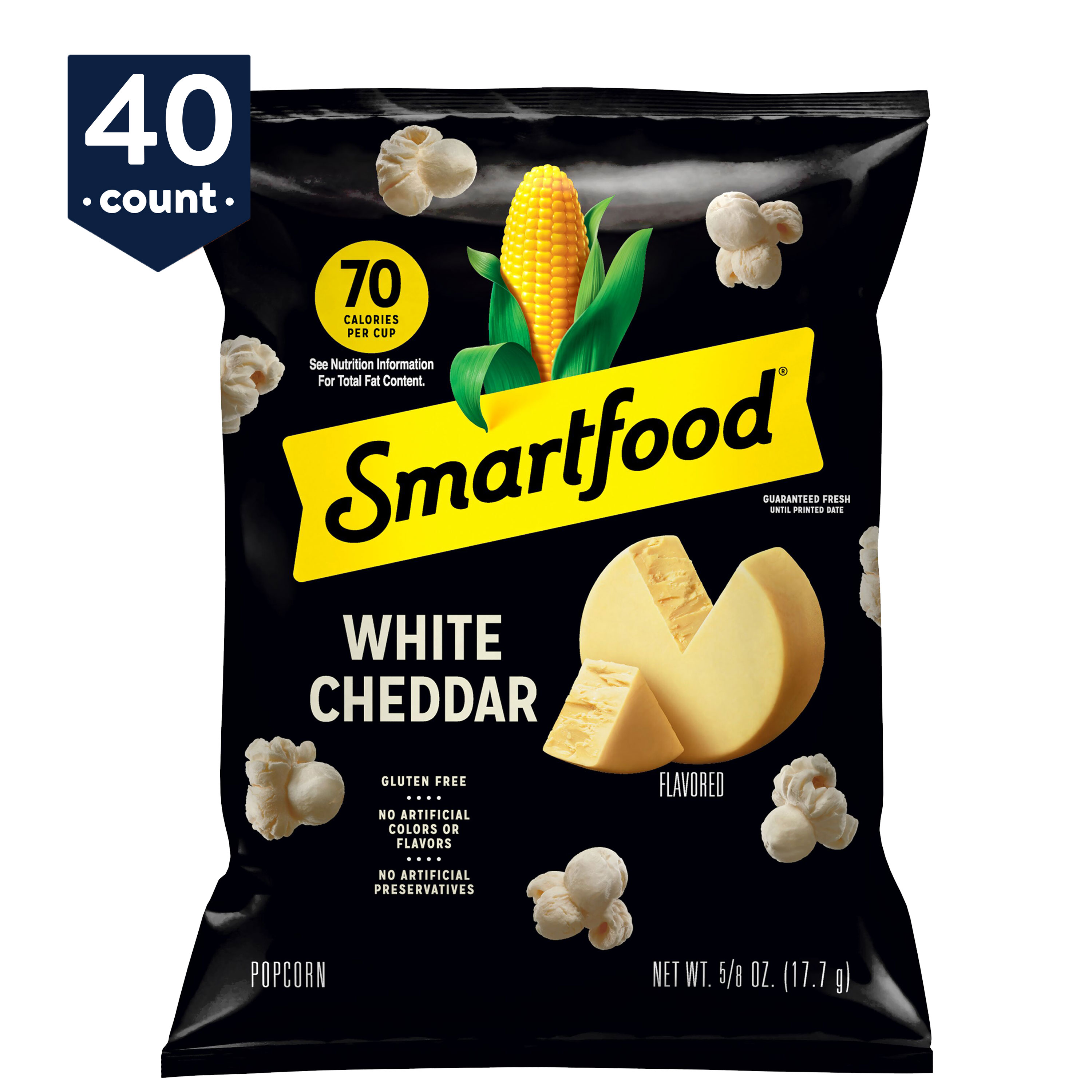 Smartfood Popcorn White Cheddar Flavored Popcorn Snacks, 0.625 Oz Bags, 40 Count Multipack - image 1 of 7