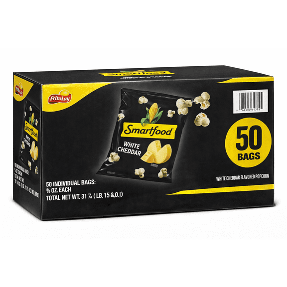 Smartfood White Cheddar Popcorn Snack Packs, 50 Count Single-Serve Bags (0.625 oz Each)