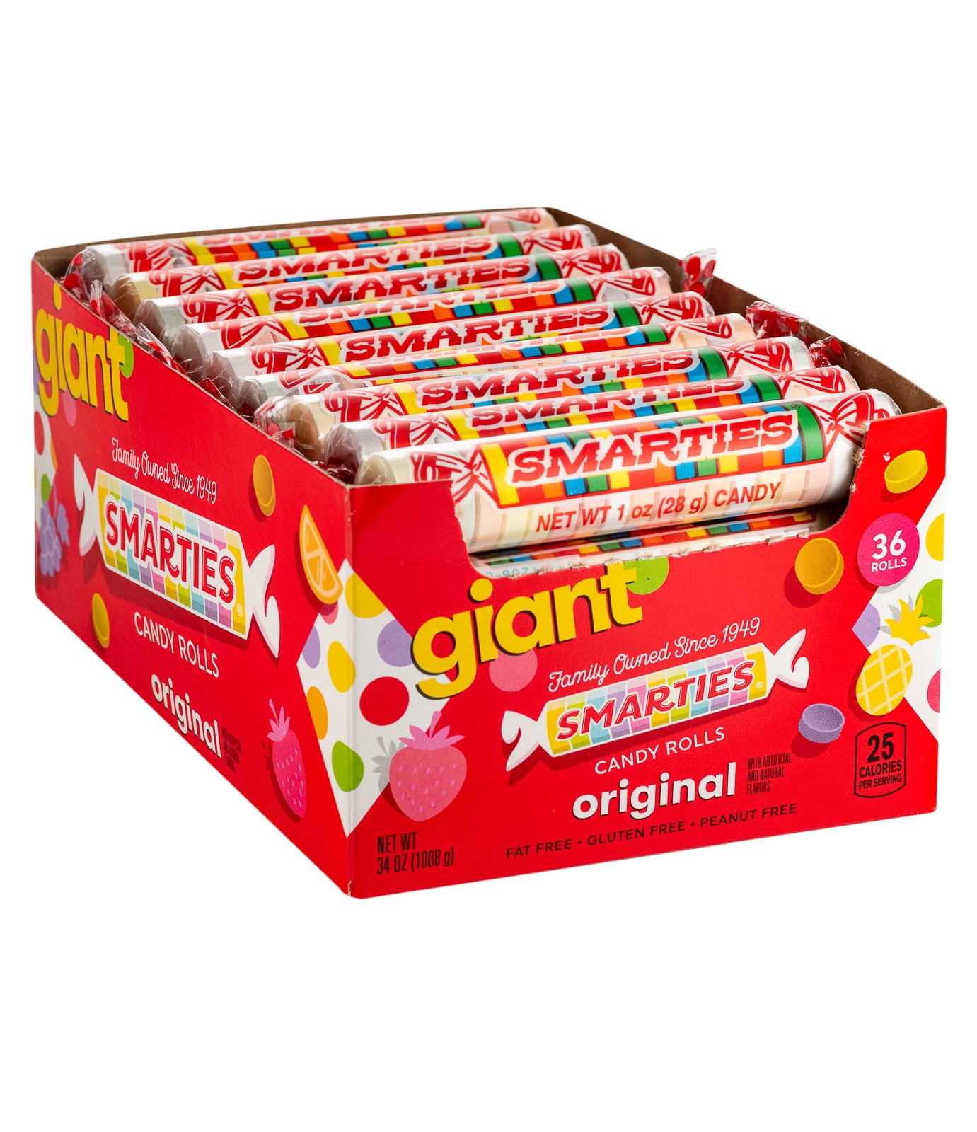 Smarties Candy Rolls, Giant, 36 Count Allergen Free