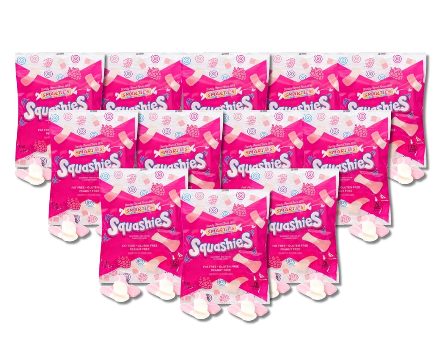 Smarties Squashies Candies - Raspberry and Cream Flavored Marshmallow/Foam Gummies - Case of 12 by Lyza's Sweets & Treats