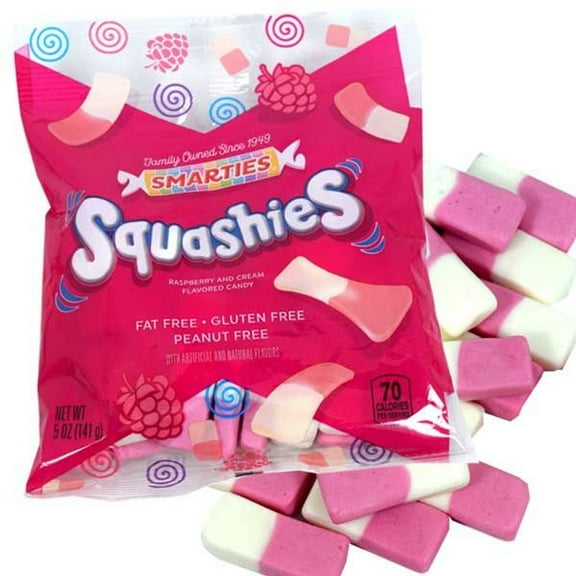 Smarties Squashies Marshmallow Gummies (5 oz. Bags) | Raspberries & Cream Flavor | 12 Pack