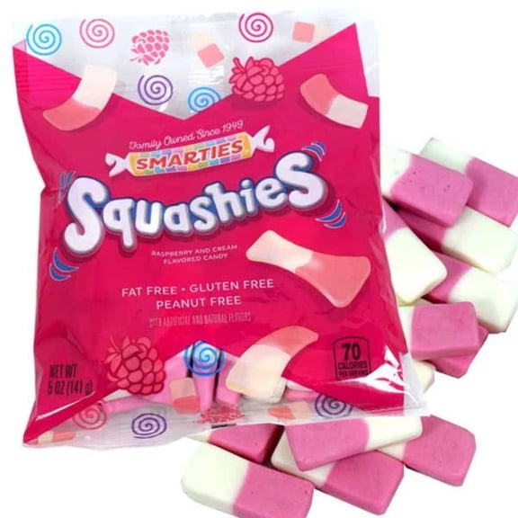Smarties Squashies Marshmallow Gummies (5 oz. Bags) | Raspberries & Cream Flavor | 12 Pack
