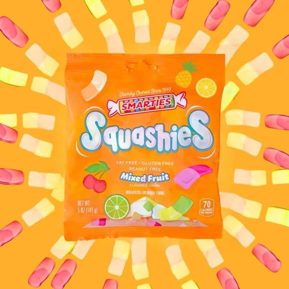 Smarties Squashies Mixed Fruit (5 oz bag) Soft Foam Gummy Candy 12 Pack