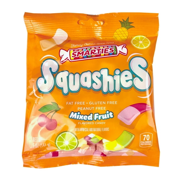 Smarties Squashies Mixed Fruit Flavor, Gluten Free, Peanut Free, Pack of 3, 5oz Bags