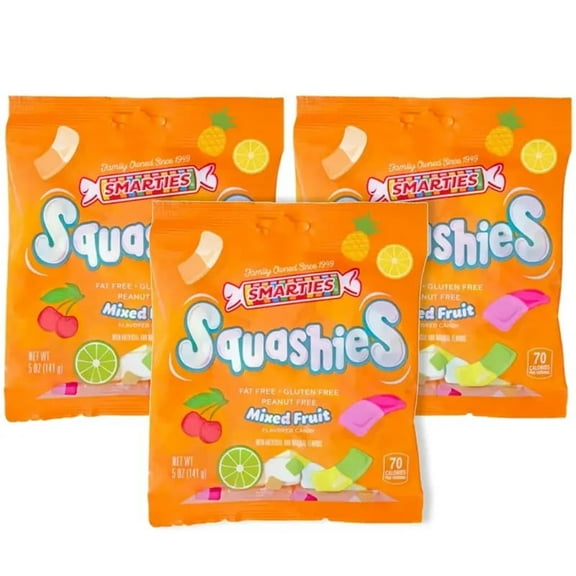 Smarties Squashies (Pack Of 3) Mixed Fruit Foam Marshmallows Gummies Candy Gluten Free Gummy Candy Bulk Peanut Free Perfect for Birthday & Holiday Party Favors