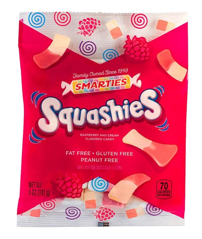 Smarties Squashies Raspberry Marshmallows Gummies, 5 oz, Gluten