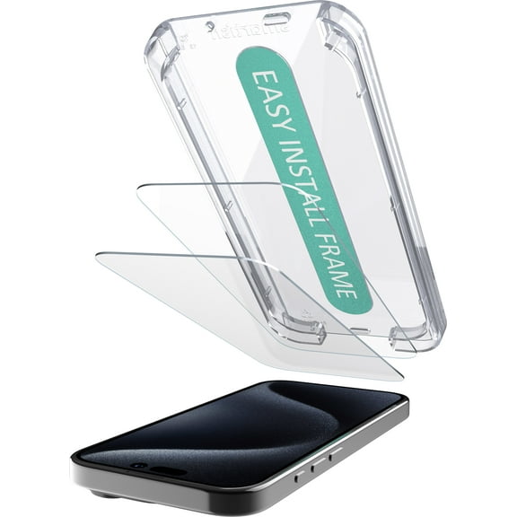 Smartish® 2-Pack Tempered Glass Screen Protector for iPhone 16 - Tuff Sheet - 9H Easy Install Frame [Scratch Resistant] Case-Friendly - Dynamic Island for Apple iPhone 16 - Clear 2-Pack