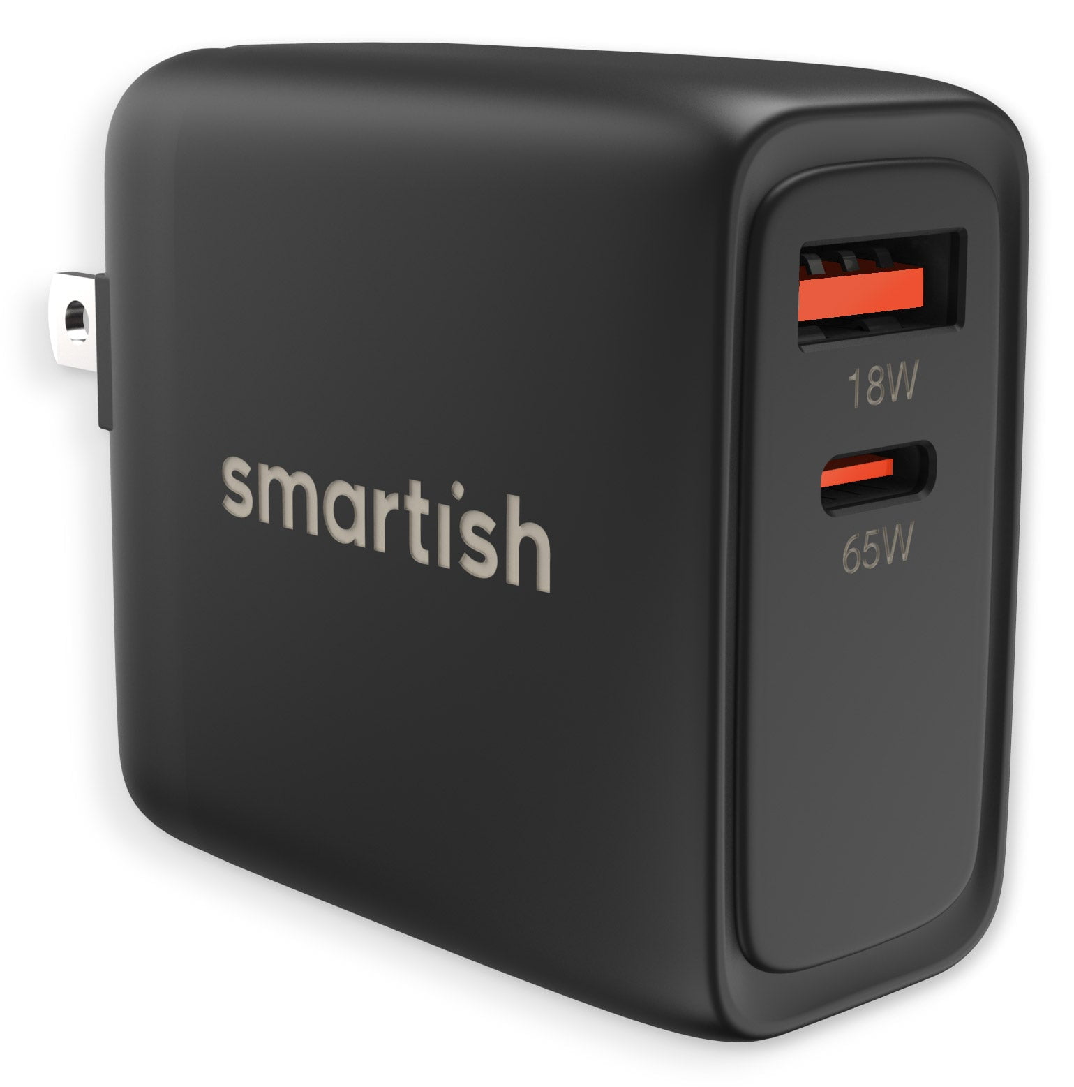 Smartish 2 Port USB-A & USB-C Wall Charger - Charge Shack 65w (45w USB-C + 18w USB-A) Fast Charger Wall Brick for iPhone, Android, Pixel, Laptops and All USB & USB-C Devices - Black Tie Affair