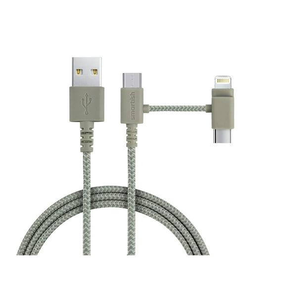 Smartish 3-in-1 Universal Fabric Wrapped 6ft Charging Cable - Crown Joule [Micro USB - Lightning - USB-C Adapters] Apple MFi Certified for iPhone/iPad/Airpods & Android Phones - Lightly Toasted Beige