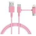 thumbnail image 1 of Smartish 3-in-1 Universal Fast Fabric Wrapped 6 ft Charging Cable - Crown Joule [Micro USB w/Lightning & USB-C Adapters] Apple MFi Certified for iPhone, iPad, Airpods & Android Phones - I'm Blushing, 1 of 5