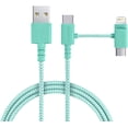 thumbnail image 1 of Smartish 3-in-1 Universal Fast Fabric Wrapped 6 ft Charging Cable - Crown Joule [Micro USB w/Lightning & USB-C Adapters] Apple MFi Certified for iPhone, iPad, Airpods & Android Phones - Teal Me More, 1 of 5