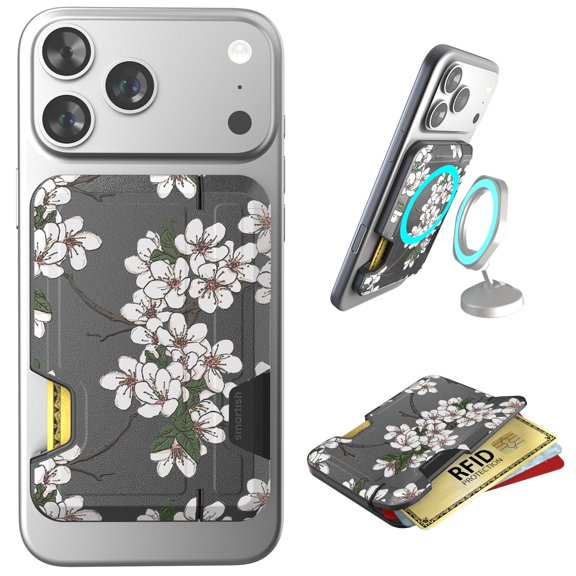 Smartish MagSafe Wallet - Side Hustle Vault - Magnetic Card Holder[Slim + Rugged] Holds 1-4 Cards & Cash, RFID Blocking, Compatible with MagSafe Mounts & iPhone 17/16/15/14/13 - Very Cherry Blossom