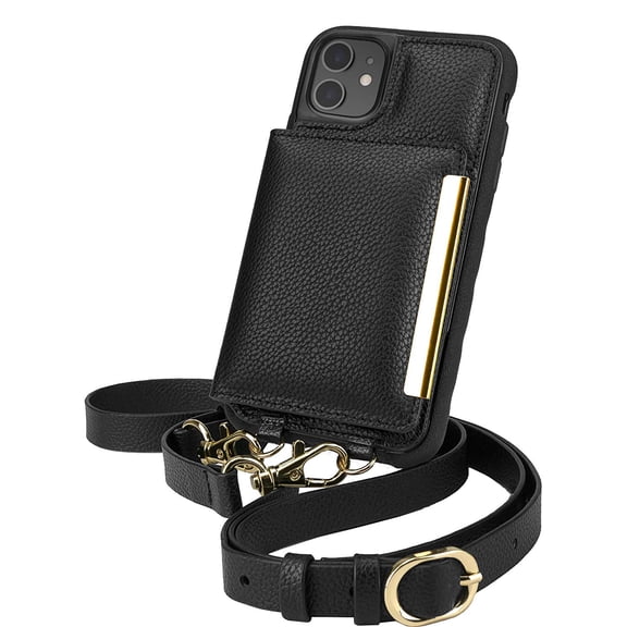 Smartish iPhone 11 Crossbody Case - Dancing Queen [Purse / Wallet with Detachable Strap & Card Holder] - Stiletto Black Gold