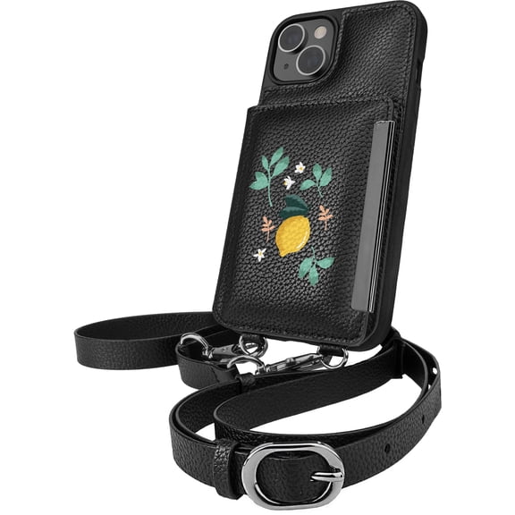 Smartish iPhone 14 Crossbody Wallet Case - Dancing Queen [Purse/Clutch with Detachable Strap & Wristlet] Protective Cover with Credit Card Holder - Lemon Party