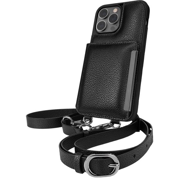 Smartish iPhone 14 Pro Max Crossbody Wallet Case - Dancing Queen [Purse/Clutch with Detachable Strap & Wristlet] Protective Cover with Credit Card Holder - Stiletto Black - Gunmetal