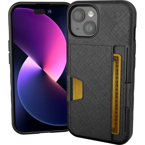 Smartish iPhone 15 Wallet Case - Wallet Slayer Vol. 2 [Slim + Protective] Credit Card Holder with Kickstand - Black Tie Affair