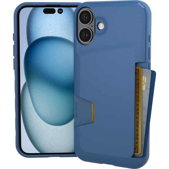 Smartish® iPhone 16 Plus Wallet Case - Wallet Slayer Vol. 1 [Slim + Protective] Credit Card Holder - Drop Tested Hidden Card Slot Cover Compatible with Apple iPhone 16 Plus - Blues on the Green