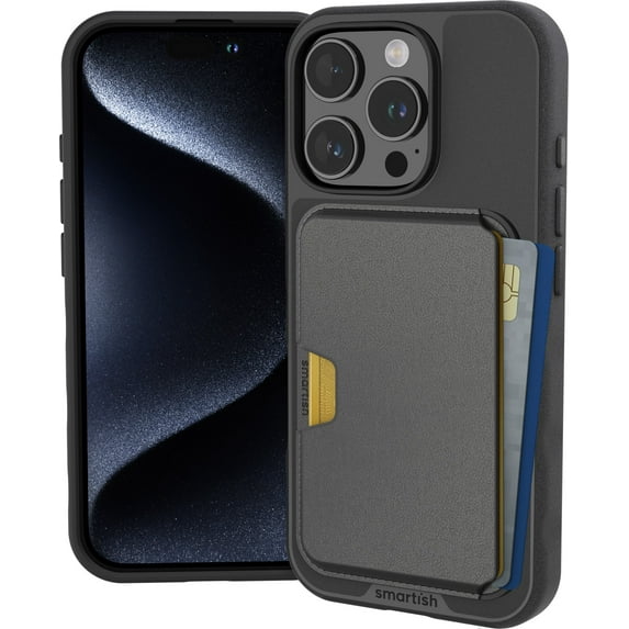 Smartish® iPhone 16 Pro Magnetic Case with MagSafe Wallet - Gripmunk - Magsafe Compatible Thin Grip Cover + Detachable Magnetic Credit Card Holder - Black Tie Affair