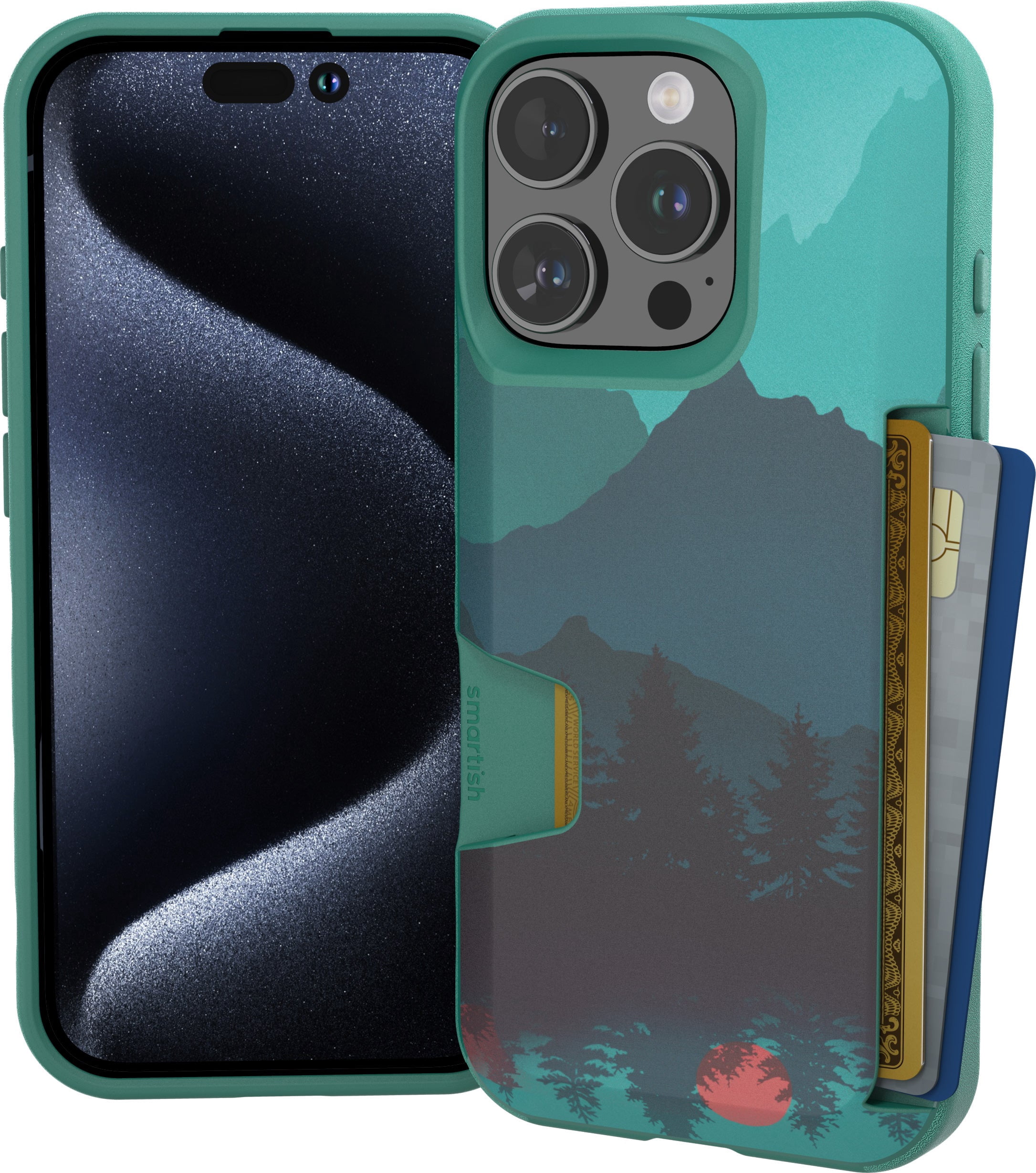 Smartish® iPhone 16 Pro Wallet Case - Wallet Slayer Vol. 1 [Slim + Protective] Credit Card Holder - Drop Tested Hidden Card Slot Cover Compatible with Apple iPhone 16 Pro - Moving Mountains