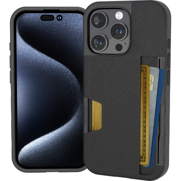 Smartish® iPhone 16 Pro Wallet Case - Wallet Slayer Vol. 2 [Slim + Protective] Credit Card Holder w/Kickstand - Drop Tested Hidden Card Slot Cover Compatible w/Apple iPhone 16 Pro - Black Tie Affair