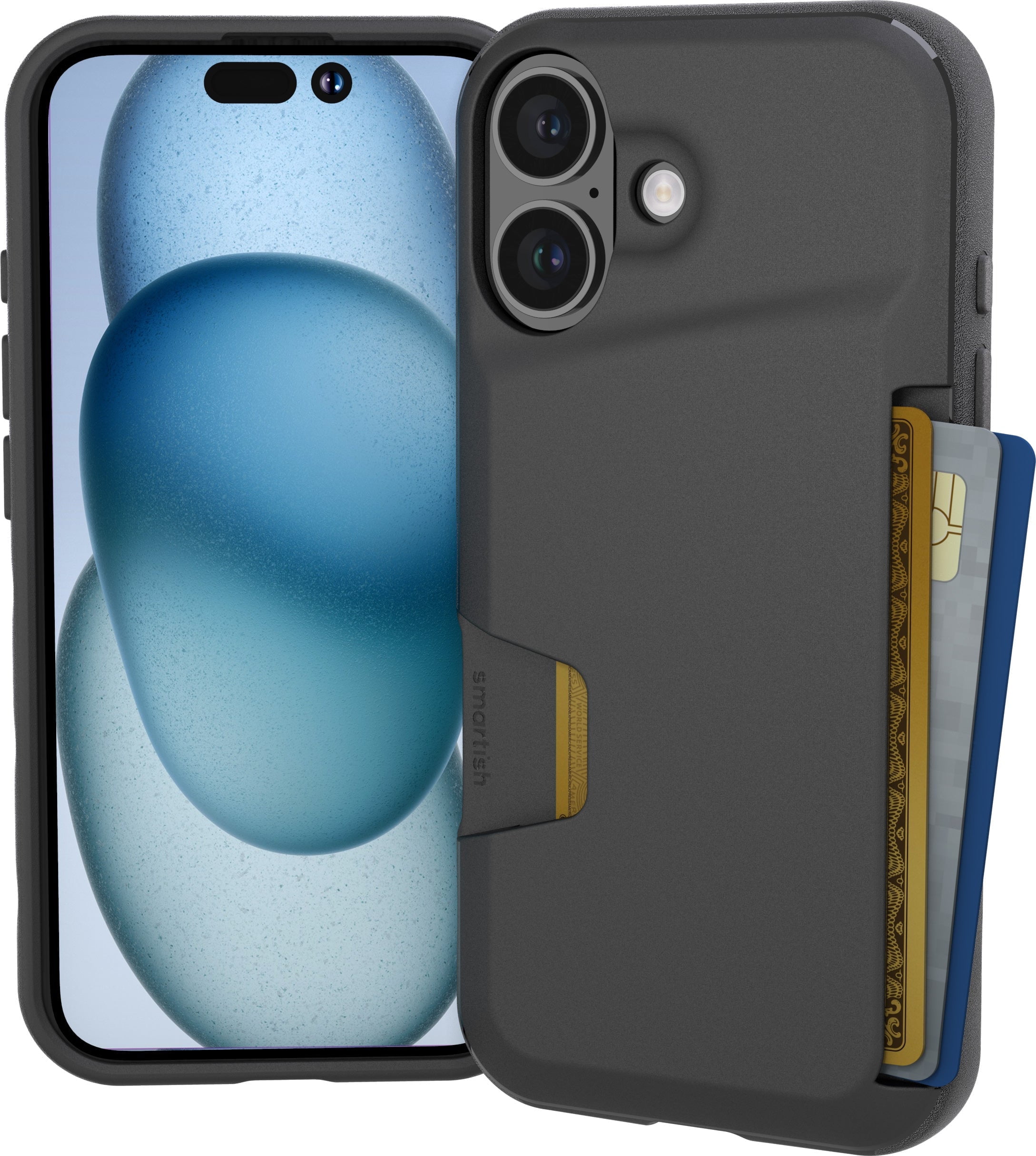 Smartish® iPhone 16 Wallet Case - Wallet Slayer Vol. 1 [Slim + Protective] Credit Card Holder - Drop Tested Hidden Card Slot Cover Compatible with Apple iPhone 16 - Black Tie Affair