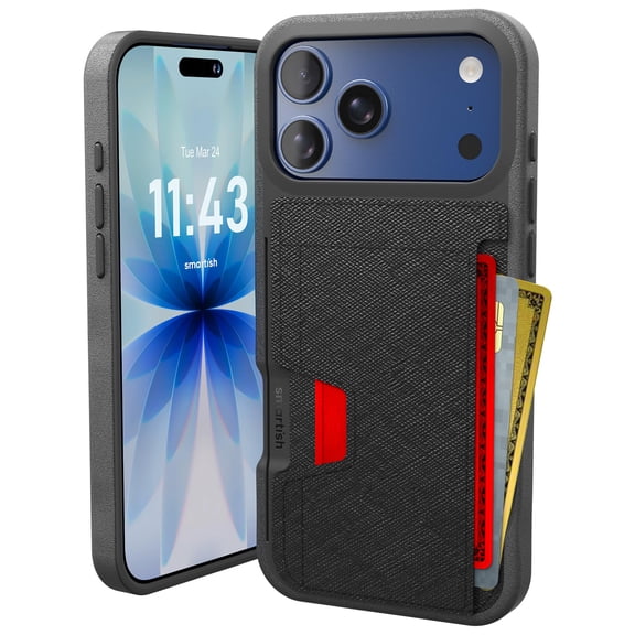 Smartish® iPhone 17 Pro Max Wallet Case - Wallet Slayer Vol. 2 [Slim + Protective] Credit Card Holder w/ Kickstand - Drop Tested Hidden Card Slot Cover For Apple iPhone 17 Pro Max - Black Tie Affair