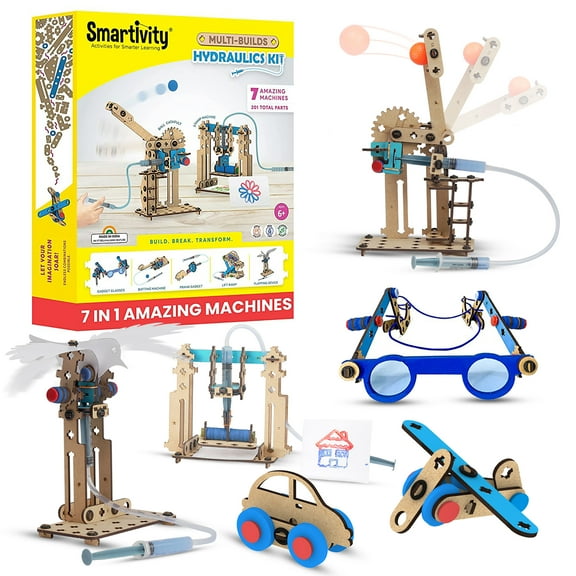Smartivity: 7-In-1 Multi-Builds Hydraulics Kit - DIY STEM Science, Wooden Building Toy, 7 Amazing Machines, Build-Play-Learn, All-In-1 Craft, Kids 6+