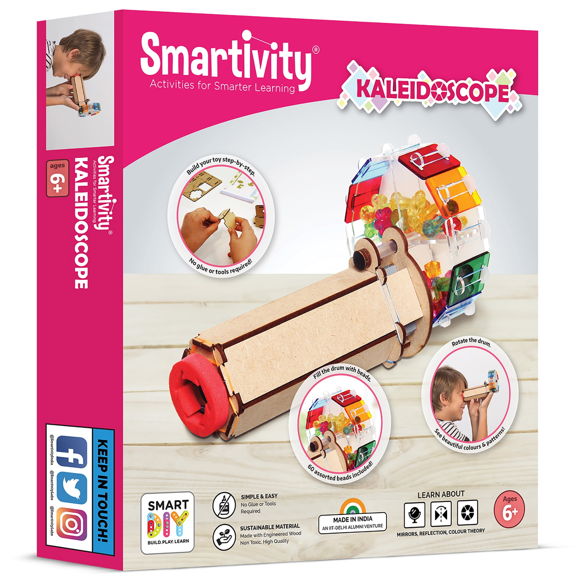 Smartivity: Kaleidoscope - DIY Colorful Bead Viewing Retro Toy, Building Set, Wooden Machine Activity, Construct & Play, STEM Craft Kit, Kids Ages 6+