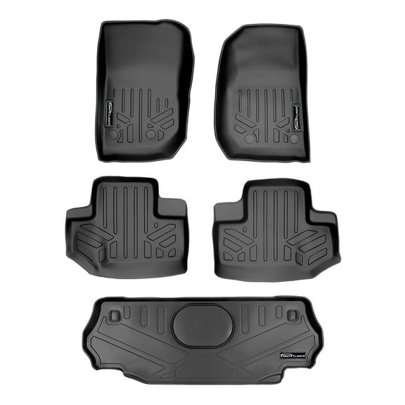 Smartliner Custom 1st 2nd/Cargo Floor Mat Set Blk for 15-18 Jeep Wrangler 2-Door